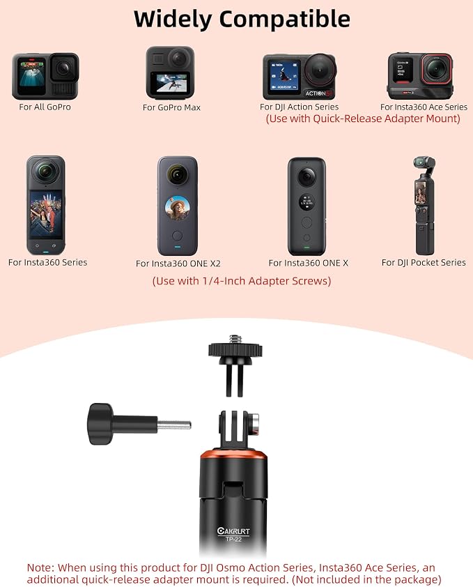 53" Action Camera Selfie-Stick Tripod for DJI Osmo Pocket 4P/4/3/2, GoPro Hero 13/12/11/10/9/Max2, DJI Action 6/5 Pro/4, Travel Vlogging Stand/Extension Pole/Handle Grip/Accessory for Video Recording - Image 2