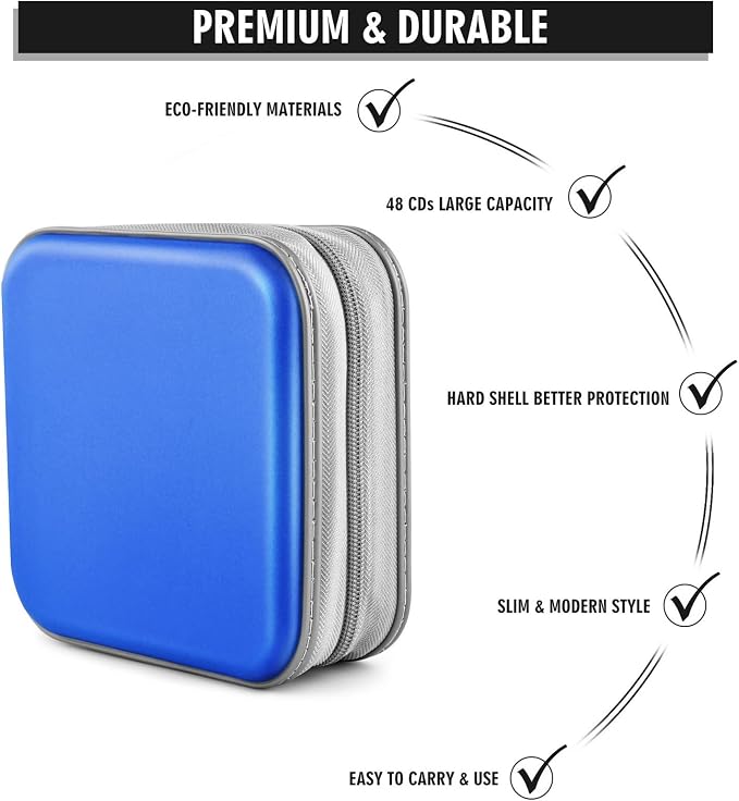 CD Case, DVD Case Wallet Holder Binder 48 Capacity CD/DVD Cases Storage Holder Binder Organizer Wallet Book for Car Home Travel (Blue) - Image 3