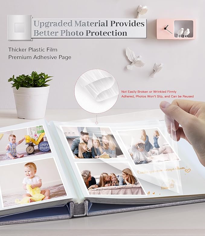 Artfeel Photo Album Self Adhesive Scrapbook Album for 3x5 4x6 5x7 8x10 Pictures,40 Pages Linen Cover with Display Window DIY Photo Book,Ideal Gifts for Family Travel Wedding Baby - Image 3