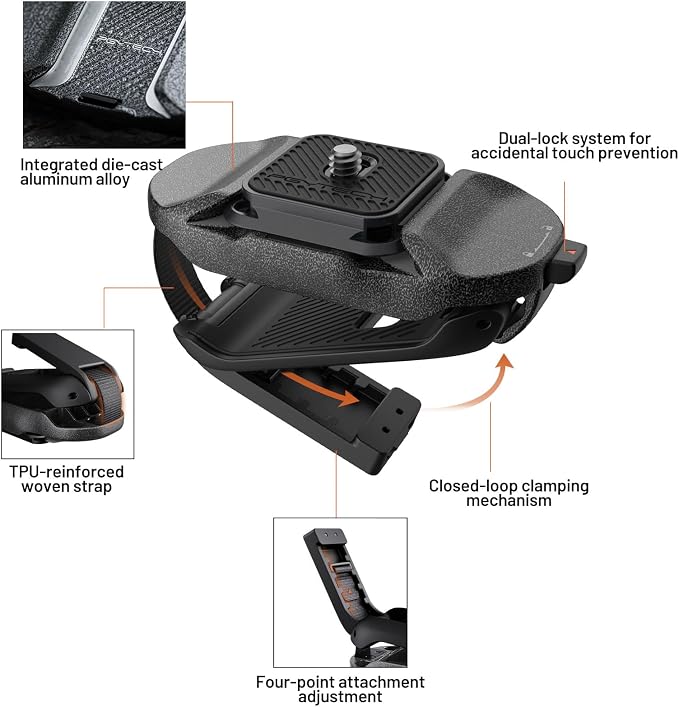 PGYTECH Beetle Camera Clip V2 with Plate Quick Release Camera Backpack Clip | Arca-Swiss Compatible, SnapLock System for Sony/Nikon/Fuji/DSLR Cameras, Instant Mounting & Hands-Free, Black - Image 4