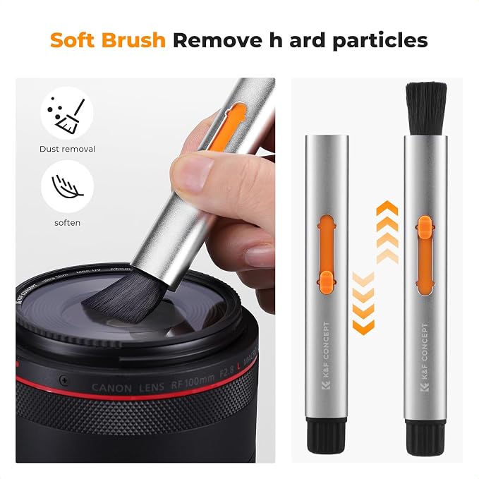 K&F CONCEPT Versatile Switch Lens Cleaning Pen for Camera Screen VR Glasses | 24mm Full-Frame Swab X6,Suede Carbon Head X2,Soft Brush,Aluminum Alloy Pen Body,Individually Packed,Portable and Hygienic - Image 5