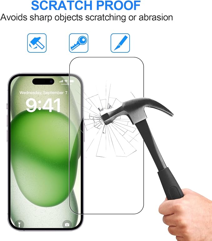 3+3 Pack Glass Screen Protector for iPhone 15, 6.1 Inch | Camera Lens Protector, HD Clear Tempered Glass Film, Anti-Scratch, Bubble Free, Case-friendly - Image 3
