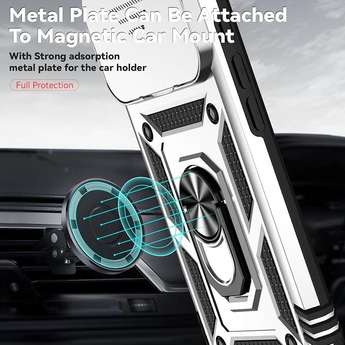 SunStory Phone Case for iPhone 17 Pro Case with HD Screen Protector & Slide Camera Cover & Rotated Ring Kickstand, [Military-Grade] Phone Case for iPhone 17 Pro, Silver - Image 5