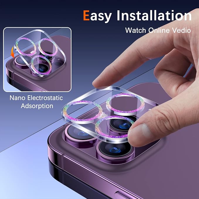 UniqueMe 3 PK for iPhone 14 Pro Max/14 Pro Camera Lens Protector-Colorful | Tempered Glass, Case Friendly, Scratch-Resistant, Night Shooting Mode - Image 5
