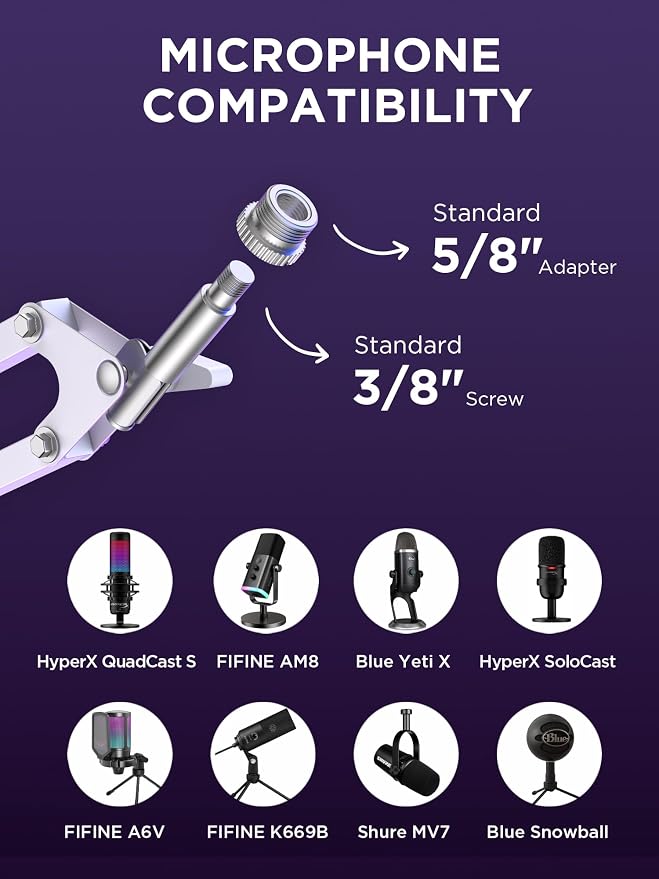 InnoGear Boom Arm Microphone Mic Stand for Blue Yeti Fifine HyperX, White | Desk Mount, Desktop Stands, Adjustable Reach, Rotate Fully, Folds Away Compactly, for Gaming, Streaming or Recording - Image 2