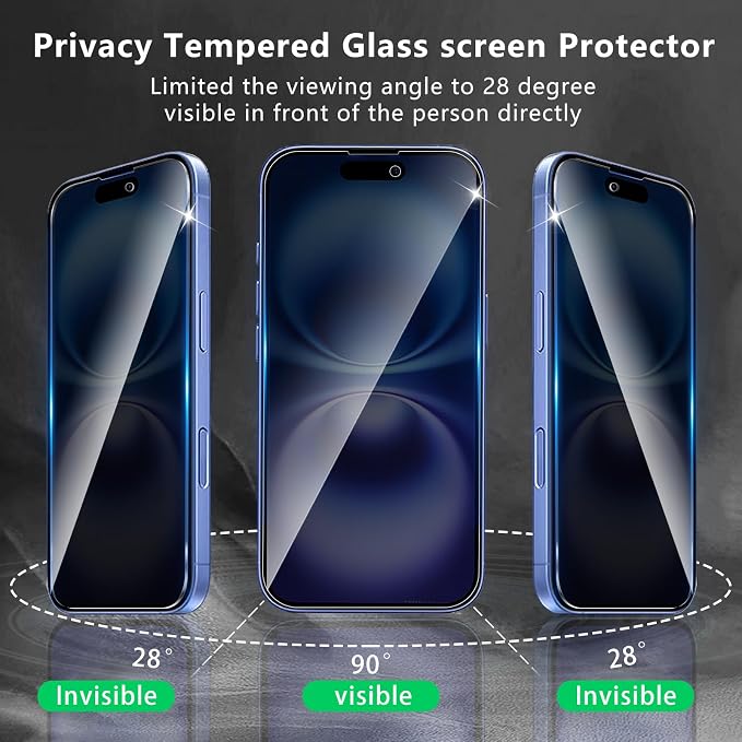 3 Pack Privacy Screen Protector Designed for iPhone 16/15/15 Pro,Full Coverage Anti-Spy Tempered Glass Film,9H Hardness,Anti-Fingerprint,Bubble Free,Easy to Install - Image 7