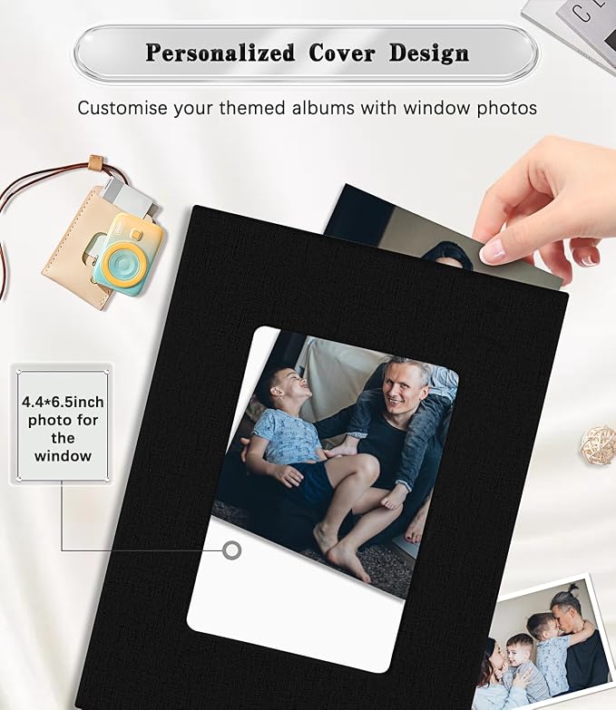 Ejblfe Photo Album 4x6,Linen Cover Slide-in Photo Album Book Can Holds 300 4x6 Photos with 50 Black Sheets for Family,Wedding,Baby and Holiday Pictures (Black) - Image 2