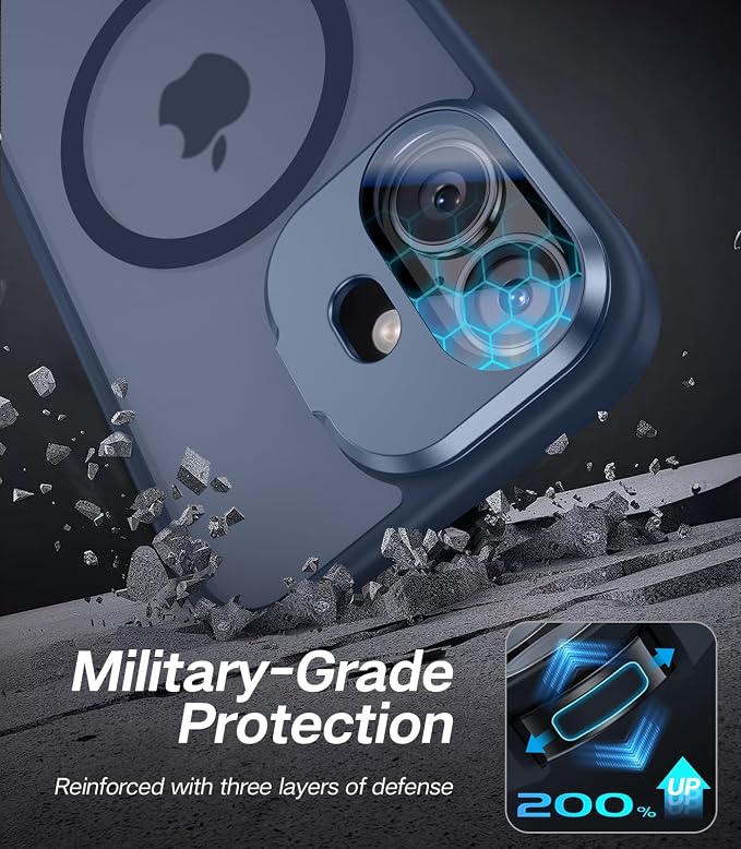 VOFATA [Upgraded] for iPhone 16 Case with Camera Cover Stand [Fit for MagSafe][9H Camera Lens Protector] Mil-Grade Protection Translucent Matte Silicone Magnetic iPhone 16 Phone Case, Blue - Image 5