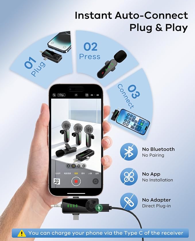 4 Packs Wireless Lavalier Microphone for iPhone Android Camera | Mini Clip-On Mic with Noise Reduction for 4-Person Video Recording, Interviews, Podcasts, YouTube, TikTok & Vlogging (Black) - Image 5