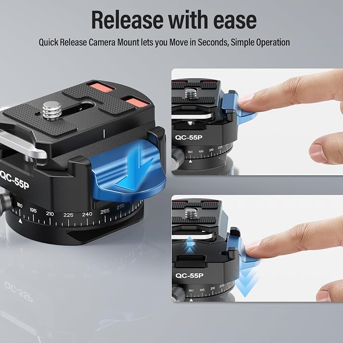 SIRUI 55mm Quick Release Plate with 360° Rotating Panoramic Head, Camera Mount Adapter with 1/4" and 3/8" Thread, Quick-Release Attach Plate for Tripod Monopod DSLR Stabilizer, QC-55P - Image 6