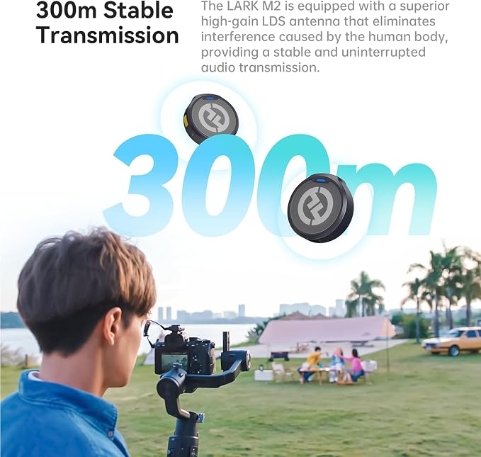 Hollyland Lark M2 Wireless Lavalier Microphone for Camera/PC/Laptop/Phones, 48KHz 24Bit, 1000ft Range, Noise Cancel, 40H Battery for Video Recording (Camera Version) - Image 2