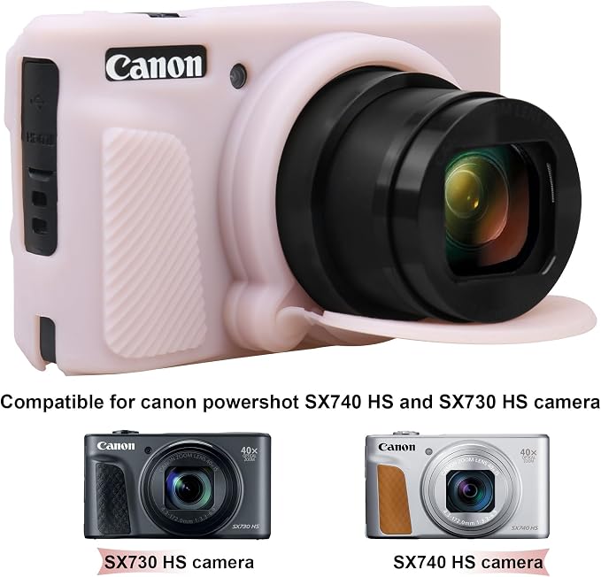 BOVKE Silicone Camera Case for Canon PowerShot SX740 / SX730 Digital Camera, SX740 HS Soft Protective Case Cover Rubber Camera Slim Fit Sleeve with Removable Lens Cover, Jelly Pink - Image 2