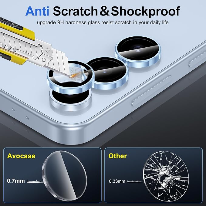 for Samsung Galaxy S24 Camera Lens Protector, Individual Metal Ring Tempered Glass Lens Cover, [Strong Adsorption] Scratch Resistant Ultra-Thin HD Clear Lens Cover, 1 Set-Blue Ring - Image 3