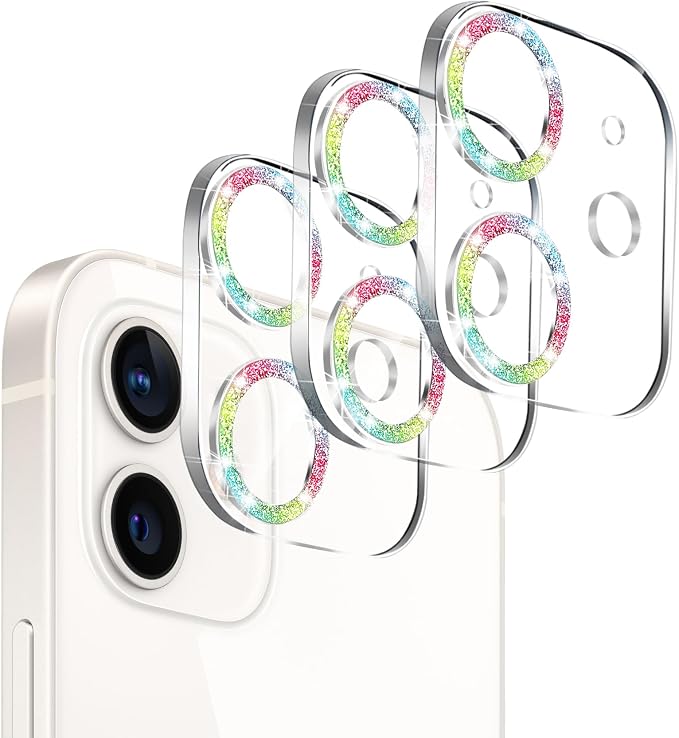 Dengduoduo 3 Pack Tempered Glass Camera Lens Protector for iPhone 12 6.1" Bling Glitter Sparkle, Ultra HD, 9H Hardness, Anti-Scratch, Case Friendly, Easy to Install [No Affect on Night Shots] by Dengduoduo