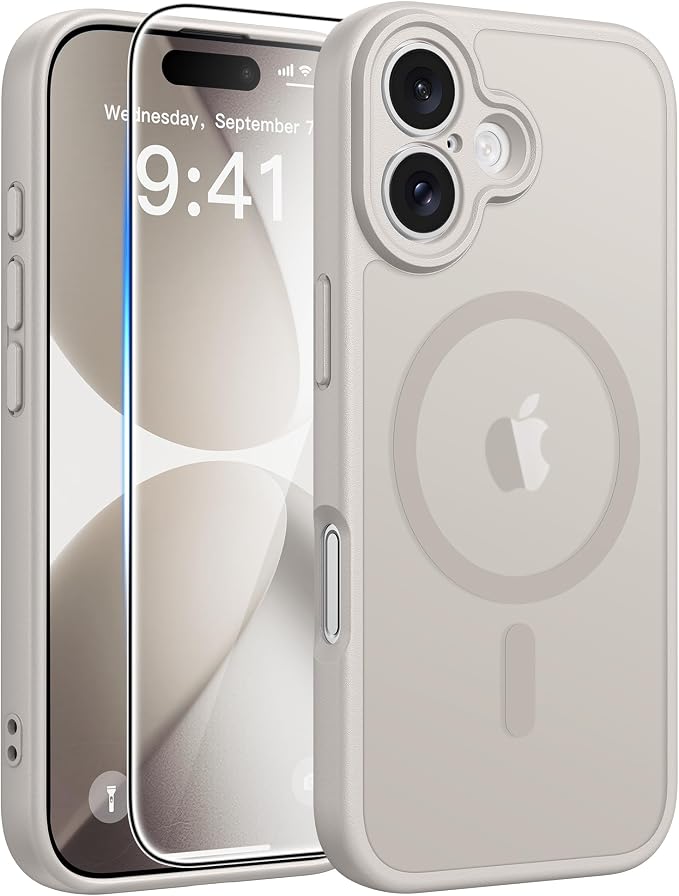 FNTCASE for iPhone 17 Case, Compatible with Magsafe, Glass Screen Protector | Full Camera Protection, Translucent Matte, 14FT Military Grade Drop Proof, Shockproof Protective Phone Cover, Off White by FNTCASE