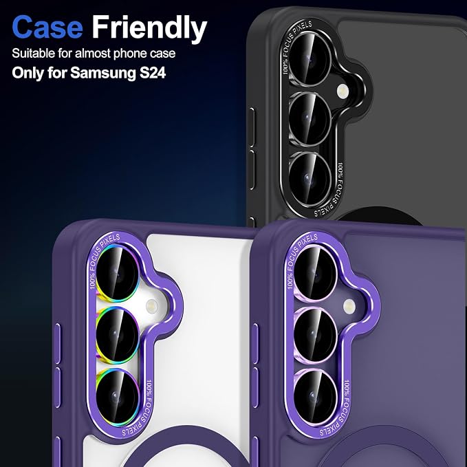 for Samsung Galaxy S24 Camera Lens Protector, Individual Metal Ring Tempered Glass Lens Cover, [Strong Adsorption] Scratch Resistant Ultra-Thin HD Clear Lens Cover, 1 Set-Black Ring - Image 7