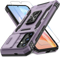 DEERLAMN Case for Samsung Galaxy S25 Plus/S24 Plus 6.7-Inch with Slide Camera Cover+Screen Protector(1 Pack), Rotated Ring Kickstand Military Grade Shockproof Protective Cover-Deep Purple by DEERLAMN