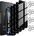 Lesakit 4+4 Pack Privacy Screen Protector for iPhone 16 Pro 6.3-Inch with 4 Pack Camera Lens Protector, Anti Spy Tempered Glass Film 9H Hardness Case Friendly by Lesakit