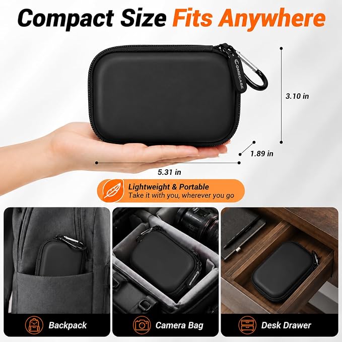 Comecase Dual SSD Case for SanDisk Extreme Portable SSD and Extreme PRO | Holds 2 Drives & 12 SD Cards, Elastic Strap Fit 500GB/1TB/2TB/4TB/8TB, Cable Groove and Carabiner for Travel, Black,Case Only - Image 5