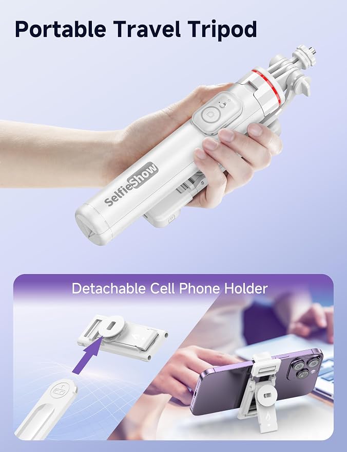 Selfie Stick Tripod with 2 Light, 3 Light Modes & 6 Brightness Levels Extendable Phone Tripod with Detachable Remote & Phone Holder, Portable Camera Tripod Compatible with iphone16 15 14 13/Android - Image 7