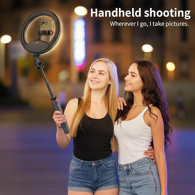 10''Selfie Ring Light with 64''Tripod Stand,Rechargeable Ring Light with Phone Holder and Remote Control,Adjustable Color Temperature and Brightness,5000mAh Battery,Live Streaming,Makeup,Travel,Gaming - Image 7