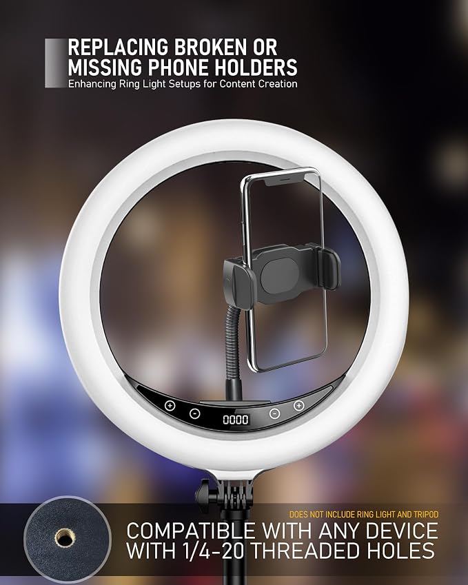 KHC1417 Phone Holder for Ring Light, 9-Inch Gooseneck, Hot Shoe Mount | Ring Light Phone Mount, Camera Hot Shoe Phone Holder, 1/4-20 Tripod Mount, 9-Inch Gooseneck, Cell Phone Clamp - Image 5