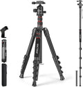 MACTREM 90in 2-in-1 Camera Tripod Monopod Aluminum Heavy Duty Travel Tripod | 360° Ball Head for Macro Photography, Max Load 33lb, Portable for DSLR & Phone, Includes Carry Bag for Travel & Vlogging by MACTREM