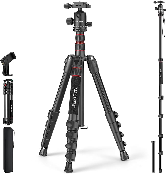 MACTREM 90in 2-in-1 Camera Tripod Monopod Aluminum Heavy Duty Travel Tripod | 360° Ball Head for Macro Photography, Max Load 33lb, Portable for DSLR & Phone, Includes Carry Bag for Travel & Vlogging by MACTREM