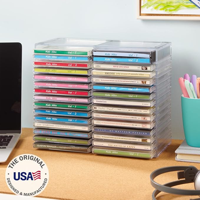STORi Stackable Clear Plastic CD Organizer with Rubber Feet | Rectangular Jewel Cases Holder Perfect for Theatre Room | Holds up to 30 CD Cases | Made in USA - Image 2