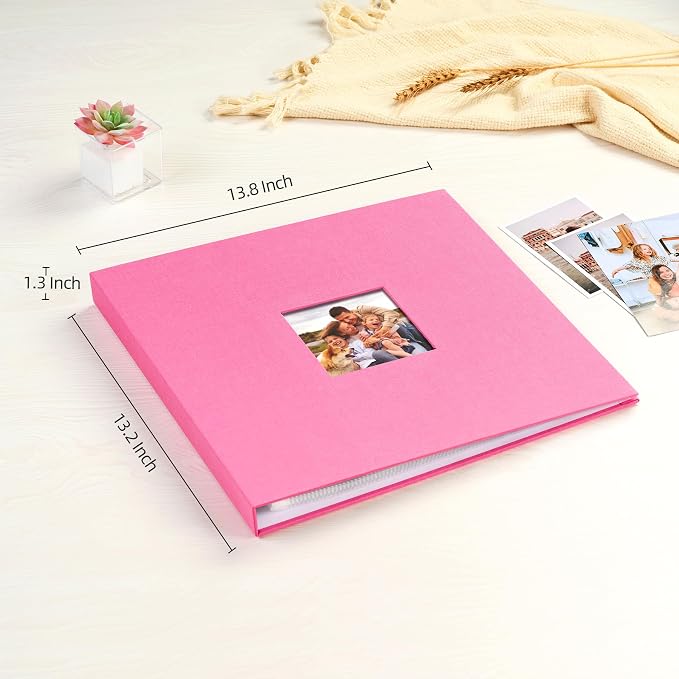 Mublalbum 12x12 Inch 3 Ring DIY Scrapbook Photo Album 40 Pages, Pink | 3 Ring Binder Scrapbook, Linen Cover, 20 Plastic Sleeves 40 Pages, Memory Book for Wedding, Baby, Family, DIY Projects - Image 2
