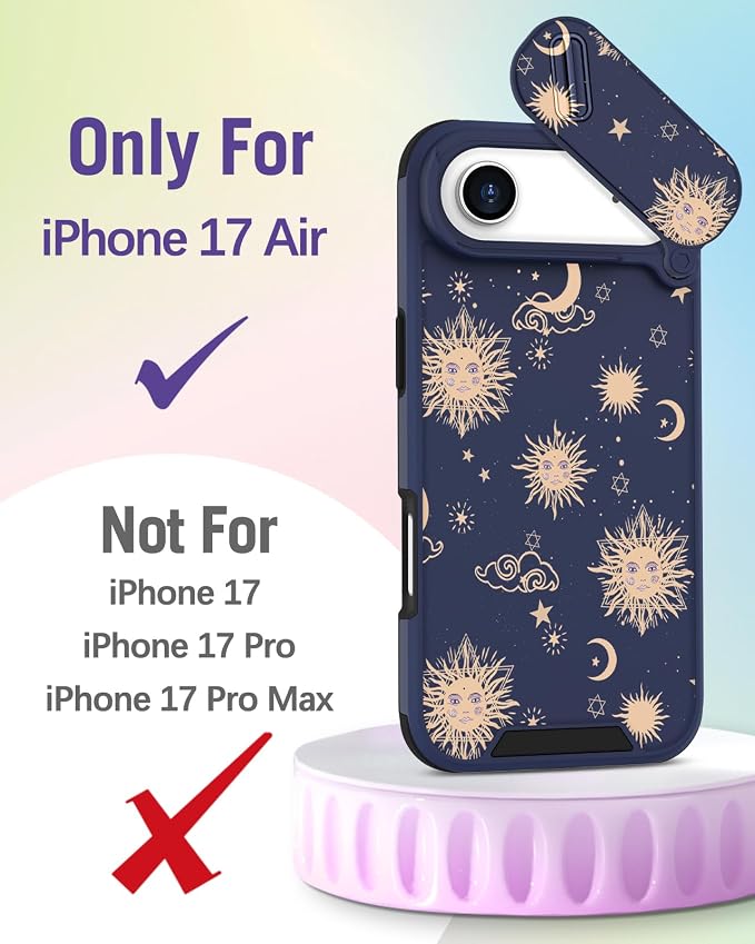 Buleens for iPhone 17 Air Case 6.5 Inch - with Ring Stand & Camera Cover Aesthetic Cute Designed for Women Girls Girly Kawaii Sun Moon Stars Phone Case for iPhone 17 Air Compatible with Magsafe - Image 2