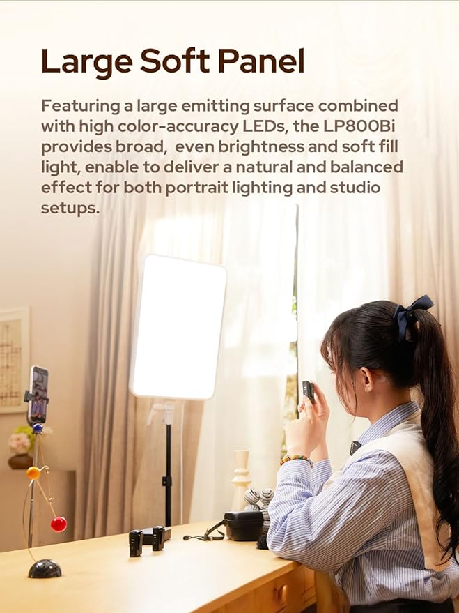 Godox LP800BI 85W LED Video Light Panel with Stand, 28" Large Soft Light | 2800K-6500K Bi-Color, 2.6" Ultra-Thin Studio Lighting, APP Control, CRI 96+, TLCI 98+, for YouTube, Recording, Live Streaming - Image 2