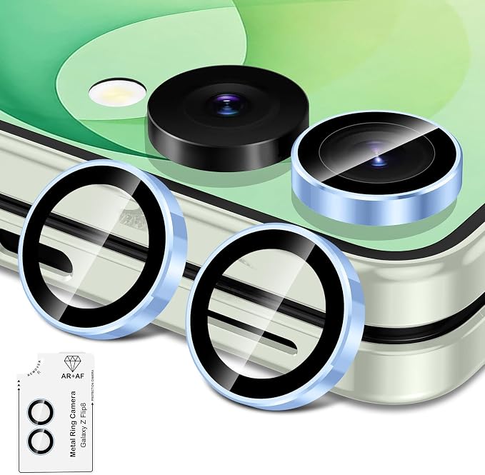 for Samsung Galaxy Z Flip 8 Camera Lens Protector, Individual Metal Ring Tempered Glass Lens Cover, [Strong Adsorption] Scratch Resistant Ultra-Thin HD Clear Lens Cover, 1 Set-Blue Ring by Btscase