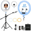 MACTREM Large 22" Ring Light with Stand for iPad Makeup, 75" Tripod, Blue | 50W CRI90+ LED, 2700K-6500K, Phone Tablet Holder, Dual USB, Stable 75" Tripod, for Tattoo Barber Streaming by MACTREM