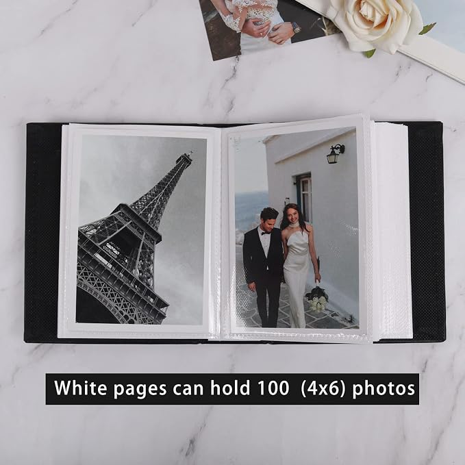 RECUTMS 100 Pocket Album 4x6 Small Photo Albums Leather Wedding Book White | White Inner Page, 100 Vertical Pockets, Family Anniversary Baby Picture Book, Personalized Front Window, Graduation Gifts - Image 2