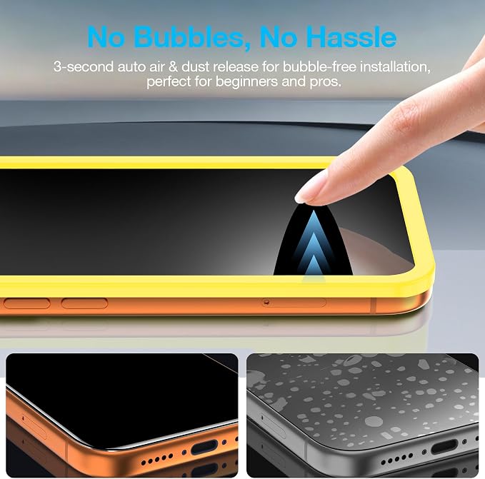 Fotbor [3+3 Pack Privacy Screen Protector for iPhone 17 Pro Max, 26° Anti-Spy & Blue Light Filter Tempered Glass with 3 Camera Lens Protectors, 3X Reinforced, Easy Alignment - Image 7