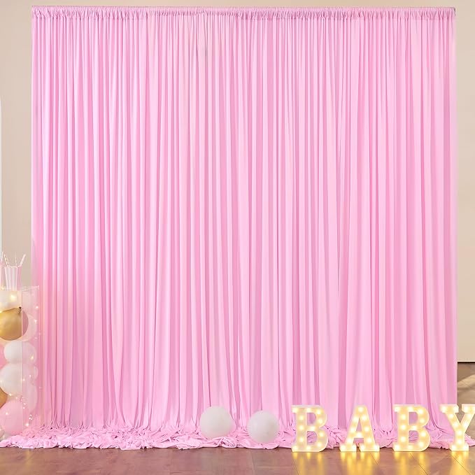 10ft x 8ft Wrinkle Free Pink Backdrop Curtain Drapes, Thick Polyester Baby Pink Backdrop for Girls Birthday Wedding Party Background Baby Shower by ENJOYYOURPARTY
