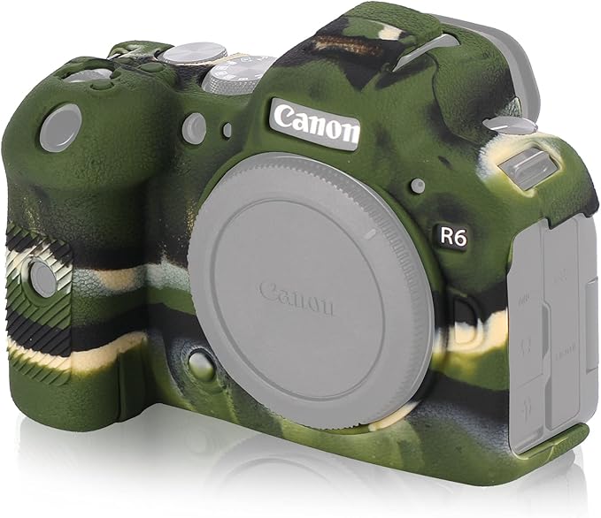 Camera Case for Canon R6 R6II - Silicone Protective DSLR Skin Cover, Detachable Cage, Shockproof, Dustproof (Camouflage) by STSEETOP