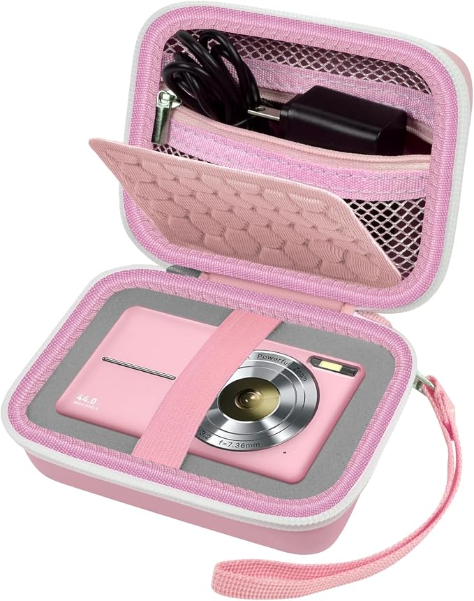 Comecase Digital Camera Case for Kodak PIXPRO FZ55/FZ45/ for CAMKORY, Pink | Hard Case for Lecran/ for VAHOIALD and More, Mesh Pocket&Wrist Strap, Compact for Travel, School and Daily Storage. Case only by COMECASE