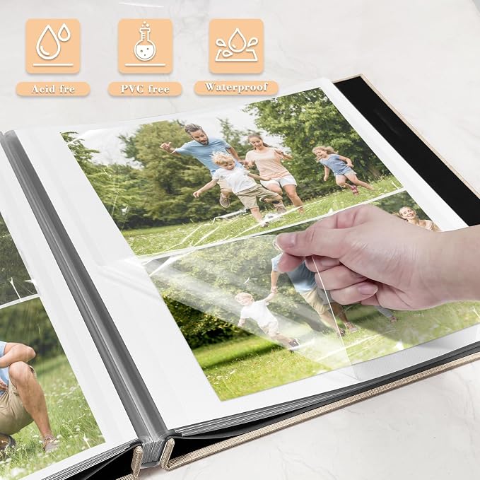 Large Photo Album Self Adhesive, DIY Scrapbook Album for 4x6 8x10 Pictures, 40 Pages Light Beige Linen Cover Memory Book, Ideal Gift for Family Travel Wedding Baby Christmas Anniversary - Image 4