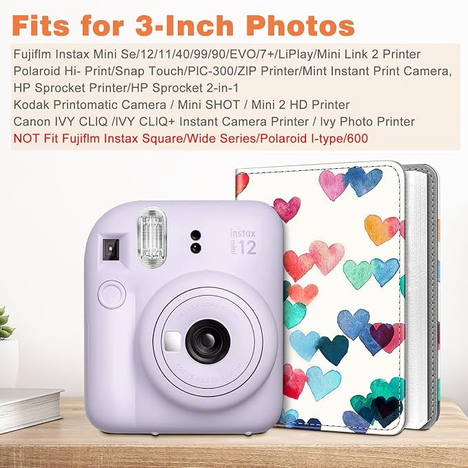 Fintie Mini Photos Album Book for 2x3 Inch Films - 104 Pockets Small Albums | For Fujifilm Instax Mini 13/12/11/99/40/Evo/Se/7+/Liplay Instant Camera, Photos Keepsakes, Kids Memory Book, Raining Hearts - Image 2