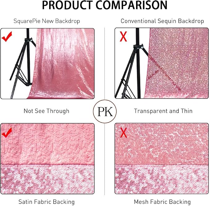 SquarePie 6x6ft Fuchsia Pink Sequin Backdrop, High Density Non-Transparent Glitter Curtain for Photography, Birthday, Wedding Party Decorations, Thick Solid Background with 4" Rod Pocket, 1 Panel - Image 6