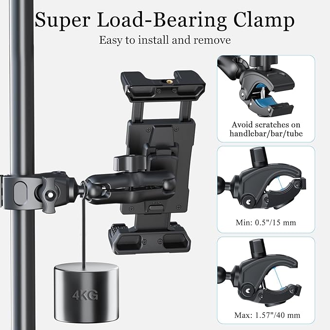 OHLPRO Tablet Mic Stand Holder for iPad Treadmill Handlebar Clamp, Mount for Spin Bike Microphone Peloton Stroller, Fit 5-13” iPad Pro 12.9 Air Mini, Galaxy Tab, iPhone, Fire HD 10 - Image 5