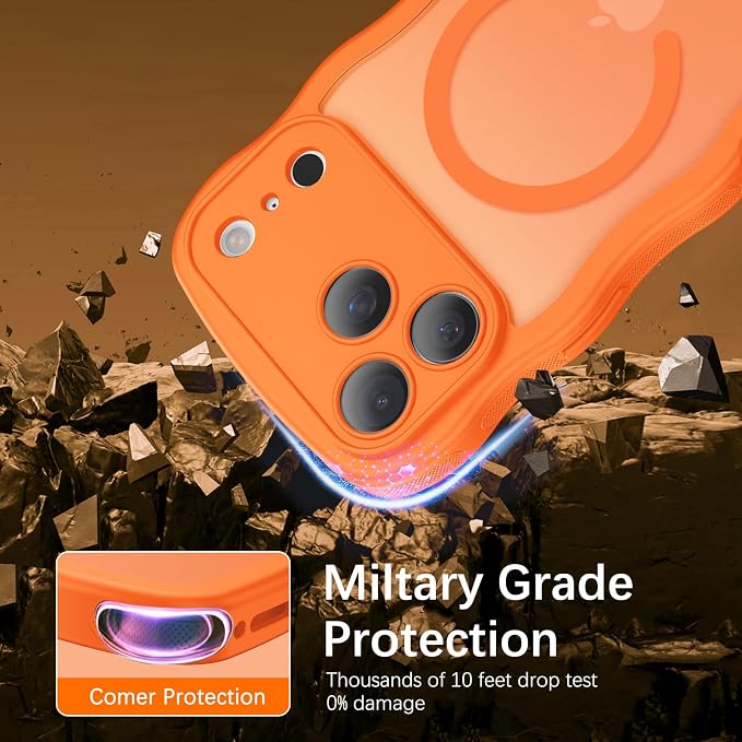 BENTOBEN Magnetic for iPhone 17 Pro Case, Cute Wavy Full Camera Protection [Compatible with MagSafe] Matte Anti-Slip Bumper Women Girls Boys Protective Cover for 17 Pro 6.3", Orange - Image 3