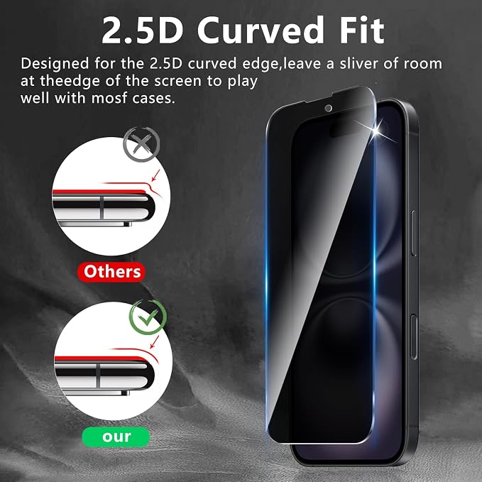 3+3 Pack Privacy Screen Protector Designed for iPhone 16 With 3 Pack Camera Lens Protector,Full Coverage Anti-Spy Tempered Glass Film,9H Hardness,Bubble Free,Easy to Install - Image 2
