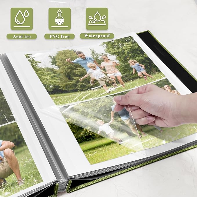 Large Photo Album Self Adhesive, DIY Scrapbook Album for 4x6 8x10 Pictures, 40 Pages Matcha Linen Cover Memory Book, Ideal Gift for Family Travel Wedding Baby Christmas Anniversary - Image 4