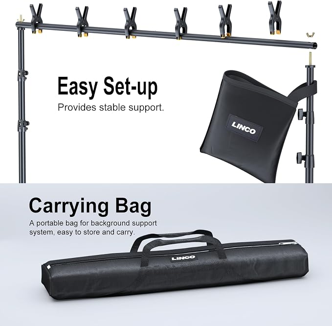 LINCO Lincostore Backdrop Stand Kit 10x7ft for Photography | Adjustable back drop holder frame with clamps, sand bags, carry bag for party, event decoration, wedding & photo studio - Image 8