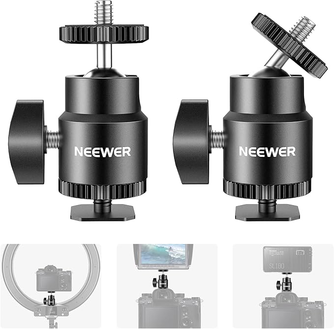 Neewer Mini Ball Head with Cold Shoe & 1/4” Screw, 2 Pack, 360° Swivel 90° Tilt Ballhead Camera Mount Hot Shoe Adapter for Camera, Camcorder, Smartphone, LED Video Light, Microphone, Ring Light, ST17 by Neewer