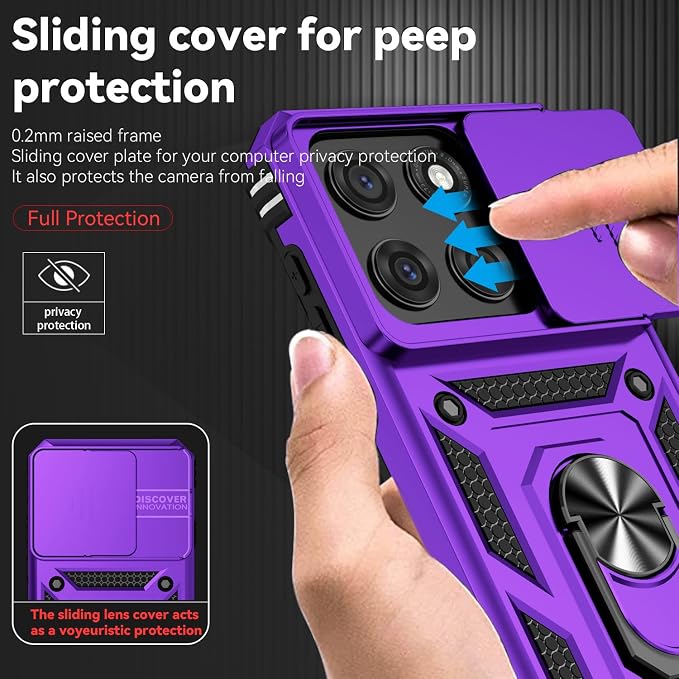 SunStory Compatible with Motorola Moto Edge 2026 Case with HD Screen Protector & Slide Camera Cover & Rotated Ring Kickstand, [Military-Grade] Phone Case for Moto Edge 2026,Purple - Image 3