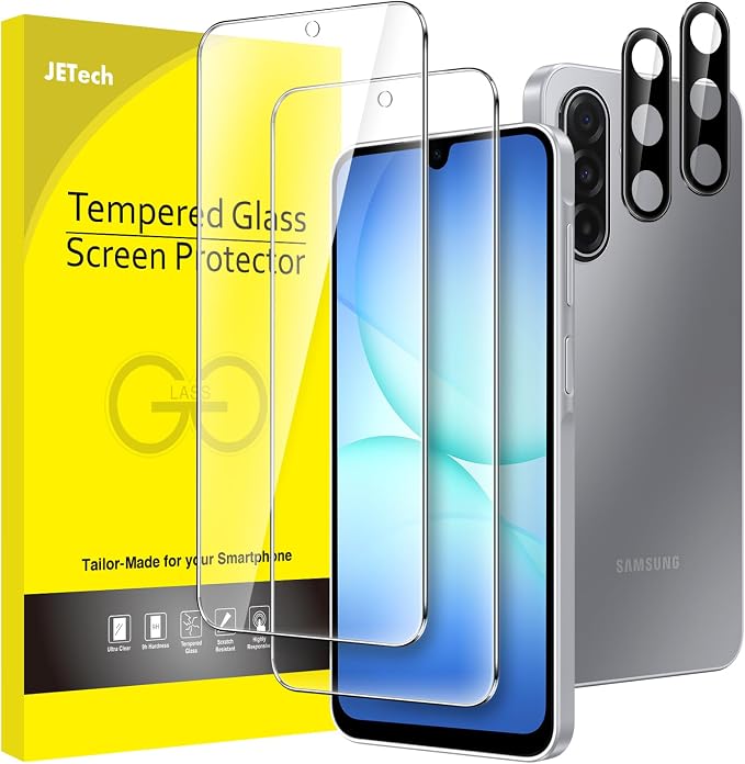 JETech Screen Protector for Galaxy A17, with Camera Lens Protector, 2+2Pack | HD Clear Tempered Glass, Anti-Scratch Protection by JETech
